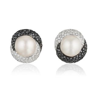 South Sea Cultured Pearl and Diamond Earclips