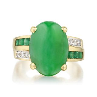 Jade Emerald and Diamond Ring