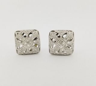 14K White Gold 'GC' Diamond Square Earrings