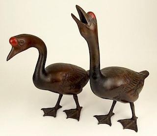 Pair of Vintage Japanese Bronze Duck/Geese Figurines