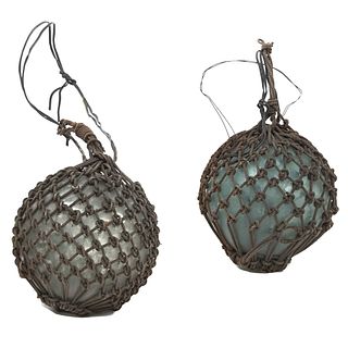 Pair of Buoys. 20th century. Made in glass. Decorated with strapwork. 11.8" (30 cm) (diameter) 2 pieces