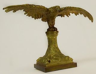 Vintage Bronze Eagle Hood Ornament, Mounted on Wood Base