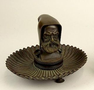 Antique Bronze Inkwell in the form of a Hooded Man