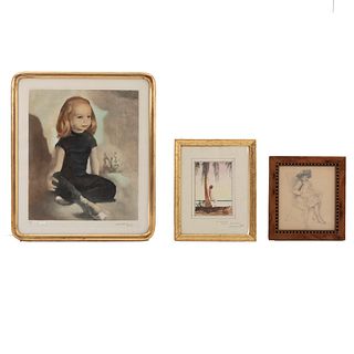 Lot of 3 works. 20th century. Framed. Consists of: Anonymous. Niña sentada. Pencil on paper. 7.8 x 7" (20 x 18 cm). Others.