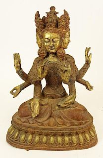 Vintage Indian Gilded Sand Cast Bronze depicting "Victorious Ushnisha"