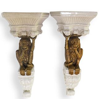 Pair of Porcelain & Bronze Monkey Brackets