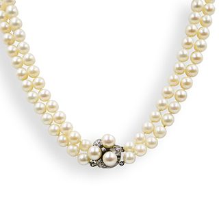 14k Gold, Diamond and Pearl Necklace