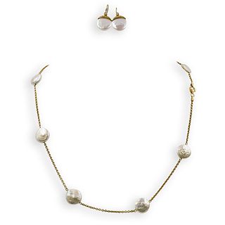(3 Pc) Yvel 18k Gold and Pearl Jewelry Set