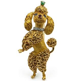 18K Gold Diamond Poodle Brooch
