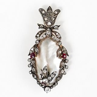 Antique 18k, Diamond and Pearl Pendant