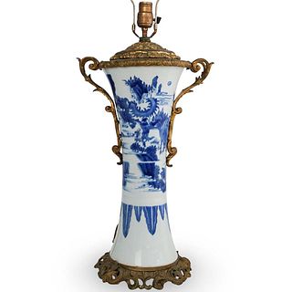17th Ct. Bronze Blue & White Porcelain Lamp