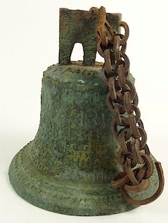 Antique Iron Bell with Relief Decoration and Date (?) 1818
