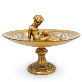 Figural Gilded Metal and Glass Compote