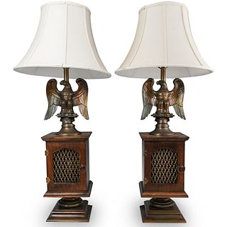Pair Of Bronze Eagle Lamps