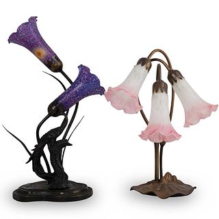 (2 Pc) Tiffany Style Trumpet Lamps