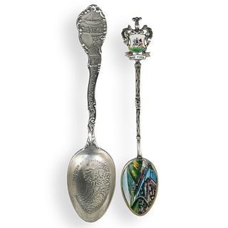 (2 Pc) Enamel and Sterling Spoons