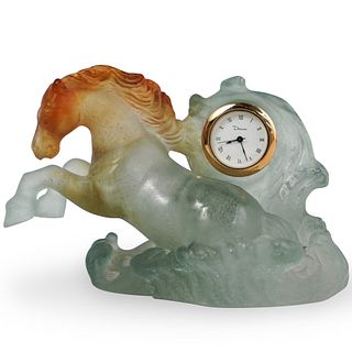 Daum Pate De Verre Crystal Horse Clock