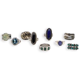 (9 Pc) Sterling and Semi Precious Stone Rings