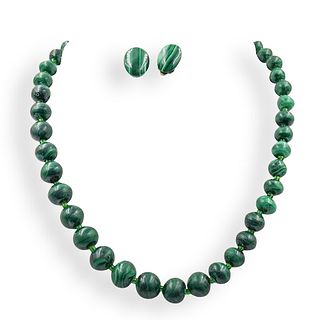 (3 Pc) Malachite Necklace & Earrings