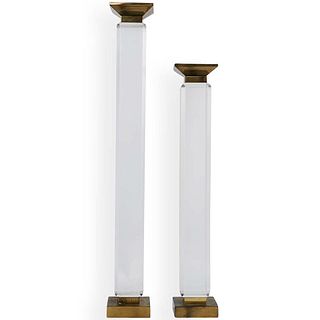 Lucite and Bronze Candlestick Holders