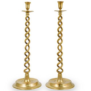 Pair of Bronze Twisted Candlestick Holders
