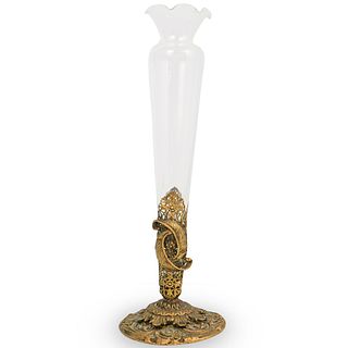 Victorian Style Bronze and Glass Bud Vase
