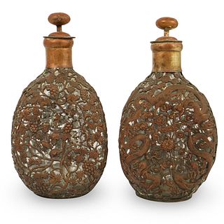 Oriental Copper Overlay Glass Decanters