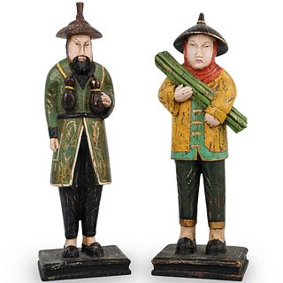 (2 Pc) Wood Carved Oriental Figures