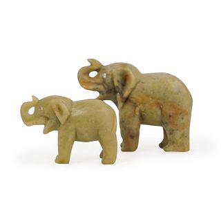 (2 Pc) Miniature Chinese Soapstone Elephants