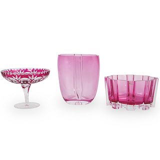 (3 Pc) Ruby Crystal Vases