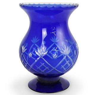Bohemian Cobalt Cut Crystal Vase