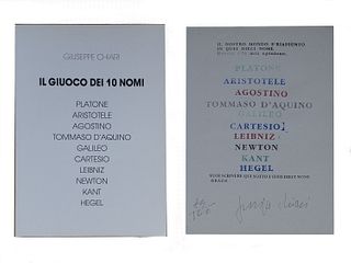 Chiari, Giuseppe<br><br>The game of 10 names, [Florence], Claudio Cerritelli, 1991, 34.5 x 24.5 cm, paperback, letterpress cover.