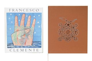 Clemente, Francesco<br><br>India Pasadena, Twelvetrees Press, 1987, 31x26.2 cm., Editorial binding in canvas, color illustrated cover, amaranth canvas
