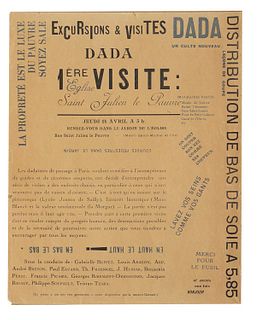 AA.VV.<br><br>Excursions & visites DADA. Première visits: Eglise Saint Julien le Pauvre (Paris), 1921 (April), sheet printed on the front 27x21.5 cm.