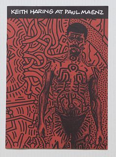 Haring, Keith<br><br>Keith Haring at Paul Maenz, Köln, Galkeire Paul Maenz, 1984 (May), 29.5x21 cm., Paperback, pp. [8] with red, blue, yellow and whi