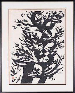 Kihei Sasajima (Japanese, 1906-1993) Two Trees in the Wind, No. 3, Woodblock,