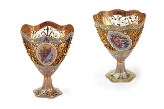 A Pair of Swiss Gold and Enamel Zarfs