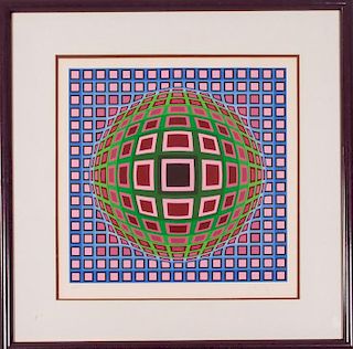 Victor Vasarely (1906-1997) Pink, Green and Blue Optical, Screenprint,