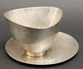 Herman Roth Modern Silver Bowl with Underplate