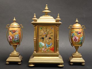 Japy Freres French Bronze & Porcelain Clock Set