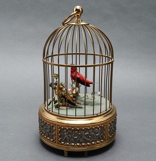 German Wind-Up Automation Chirping Bird Cage