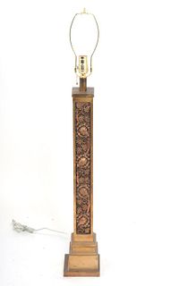 Bronze Square Columnar Lamp w Relief Grapevines