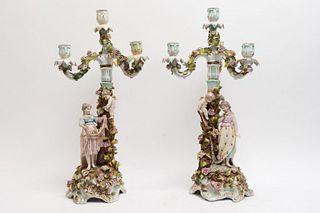 Coburg German Porcelain Figural Candelabra, Pair