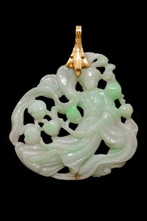 Carved Jade Figurine With 14K Yellow Gold Bail