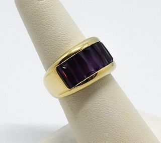 14K Yellow Gold & Amethyst Wide Ring