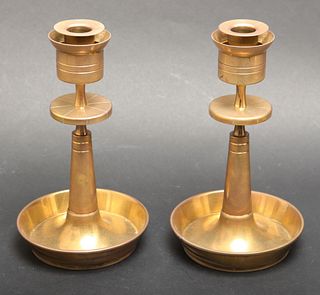 Tommi Parzinger Modern Brass Candlesticks, Pair