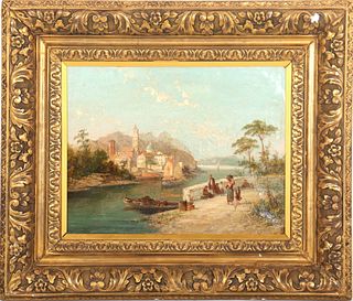 William Dommerson "Village on the River" Oil