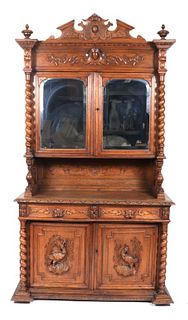 Antique French Carved Hunt Cabinet, 19th C.