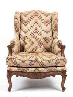 French Wingback Flame Stitch Arm Chair