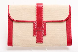Hermes Style Canvas & Leather Clutch